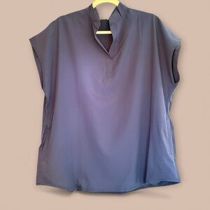 NWOT SHEIN XXL Navy Blue Stand Collar Popover Blouse